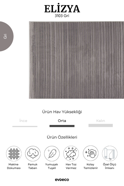 Seka Halı Elizya 3103 Gri Modern Kesme Yolluk Halı