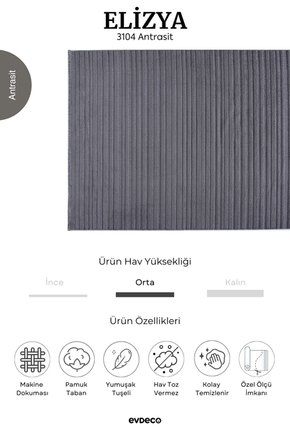 Seka Halı Elizya 3104 Antrasit Modern Kesme Yolluk Halı