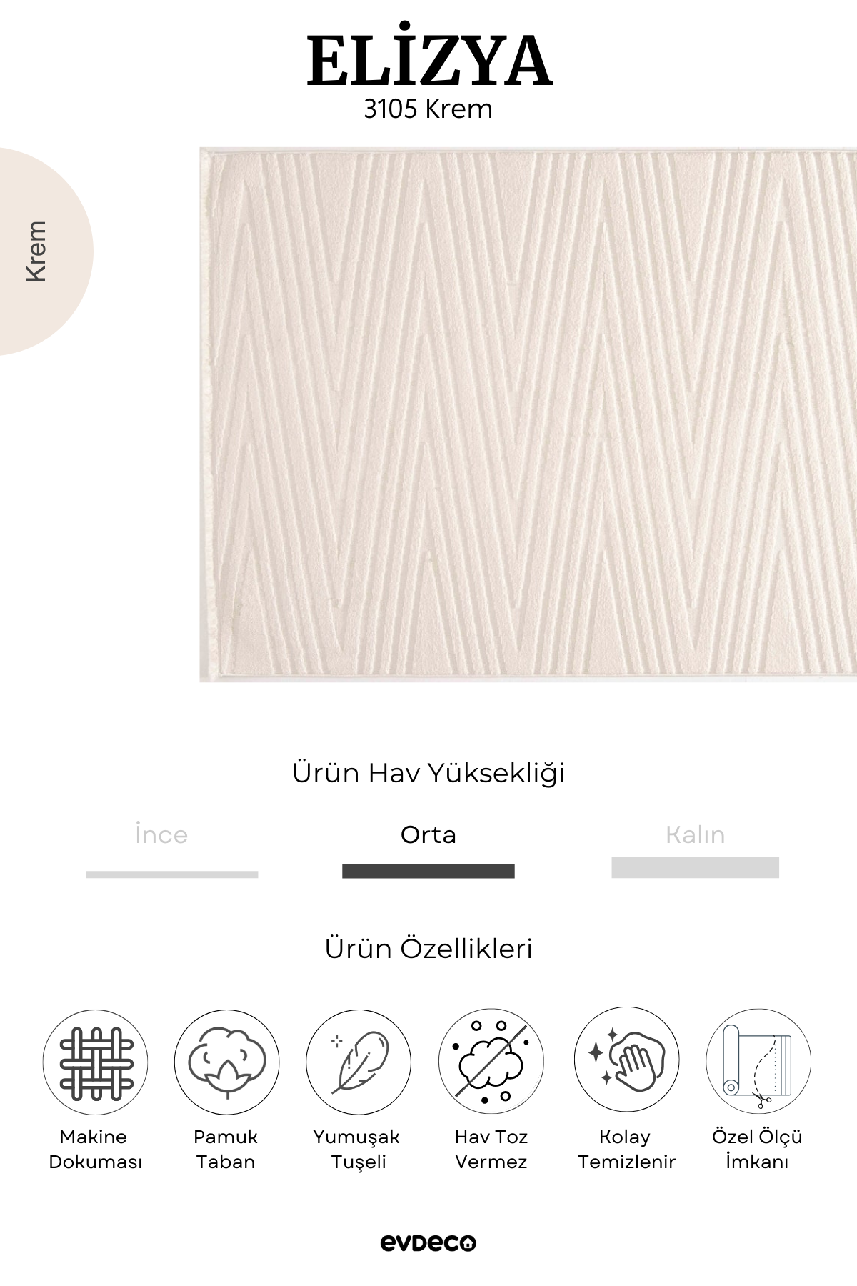 Seka Halı Elizya 3105 Krem Modern Kesme Yolluk Halı