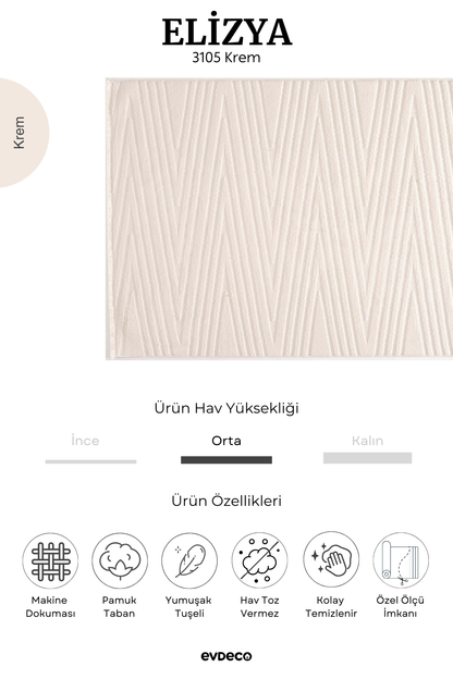 Seka Halı Elizya 3105 Krem Modern Kesme Yolluk Halı