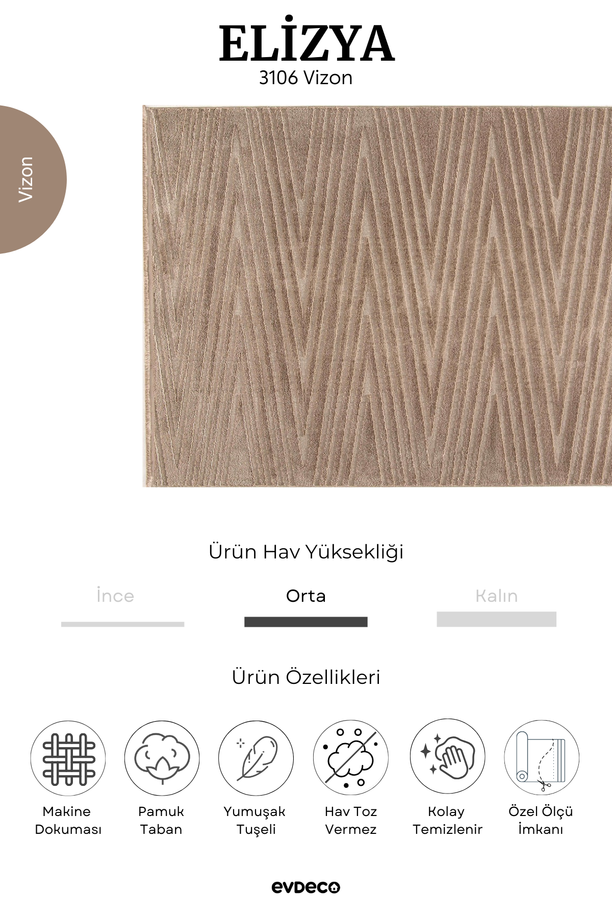 Seka Halı Elizya 3106 Vizon Modern Kesme Yolluk Halı