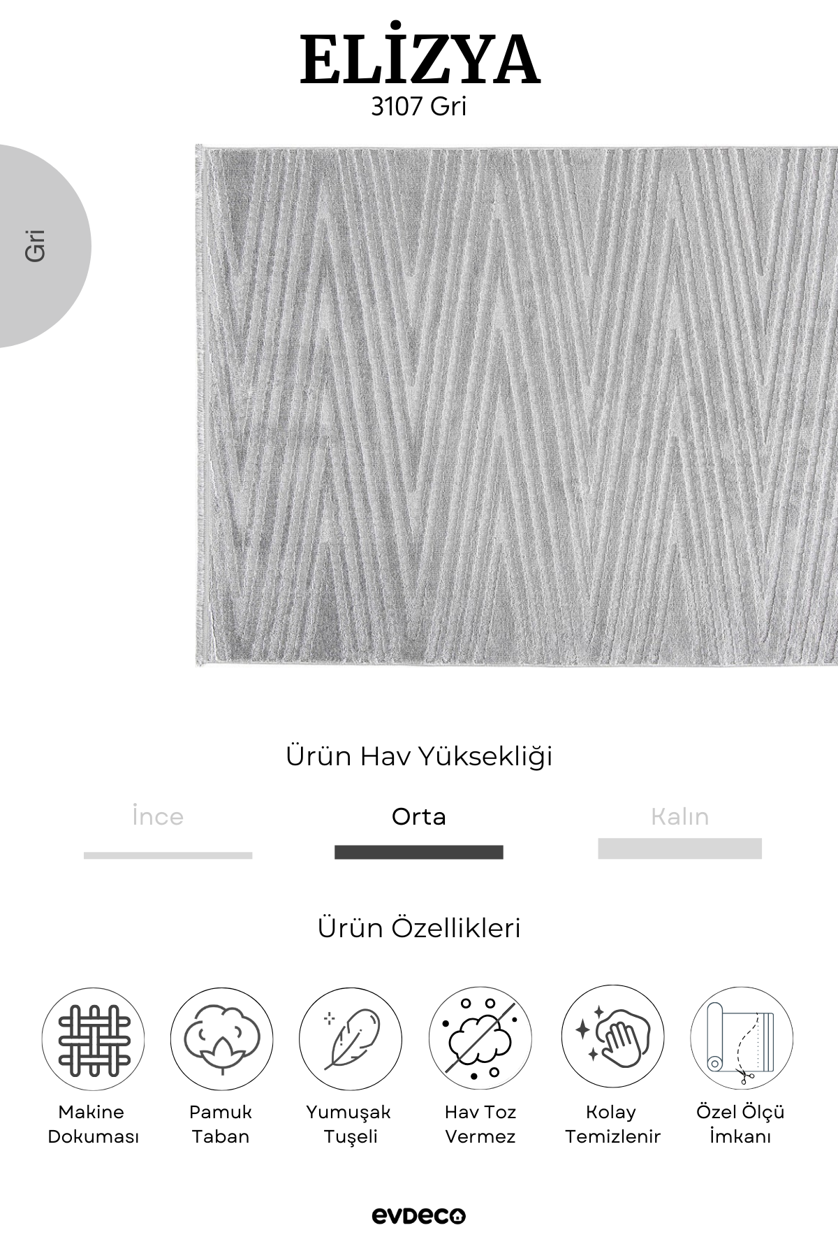 Seka Halı Elizya 3107 Gri Modern Kesme Yolluk Halı