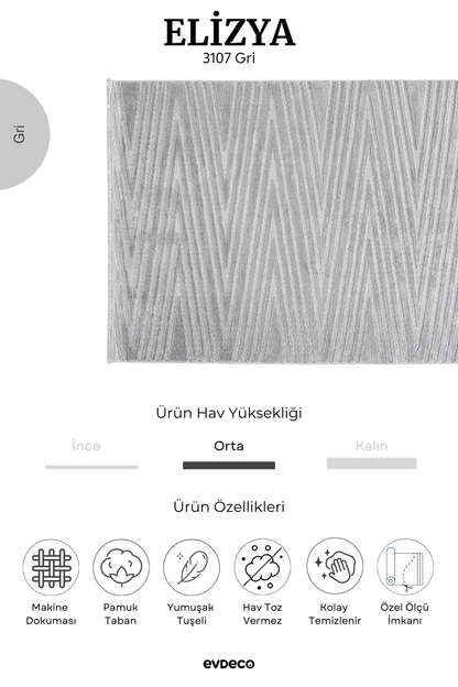 Seka Halı Elizya 3107 Gri Modern Kesme Yolluk Halı