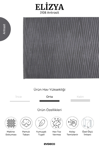 Seka Halı Elizya 3108 Antrasit Modern Kesme Yolluk Halı