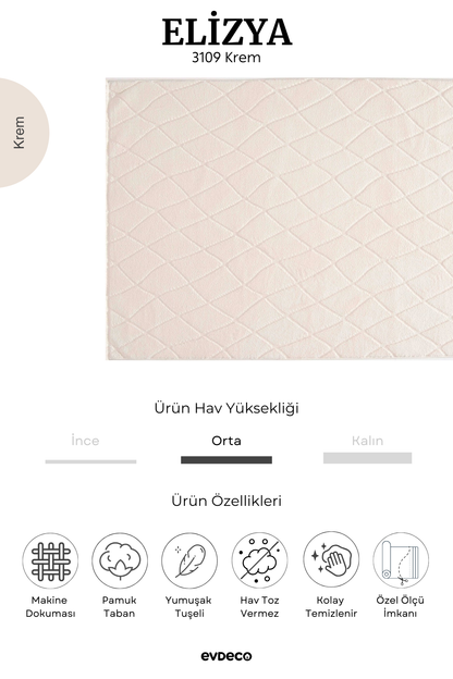Seka Halı Elizya 3109 Krem Modern Kesme Yolluk Halı
