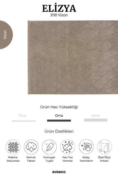 Seka Halı Elizya 3110 Vizon Modern Kesme Yolluk Halı