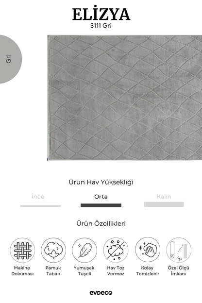 Seka Halı Elizya 3111 Gri Modern Kesme Yolluk Halı