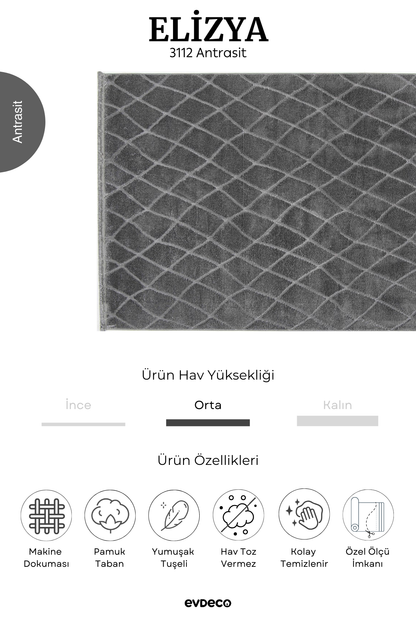 Seka Halı Elizya 3112 Antrasit Modern Kesme Yolluk Halı