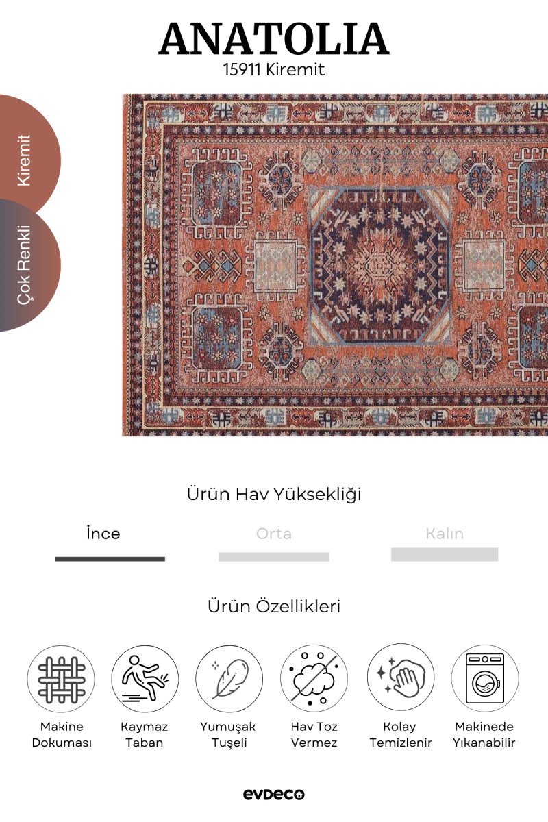 Evdeco Anatolia 15911 Kiremit Afgan Halısı - Kiremit - Evdeco