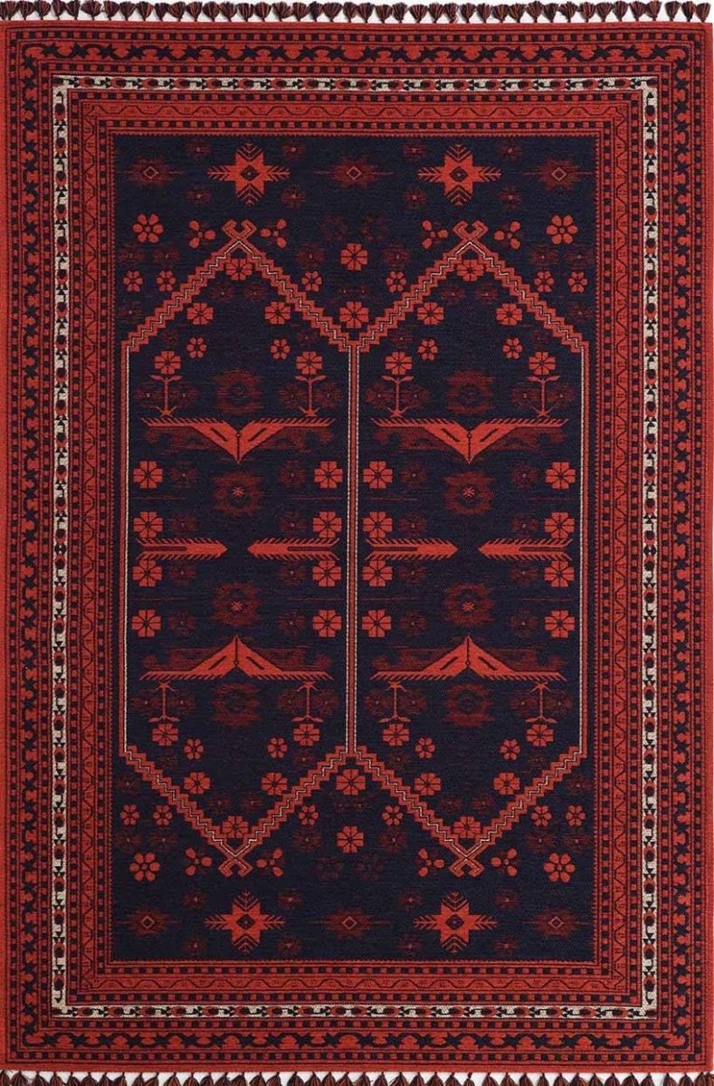 Evdeco Anatolia 15912 Lacivert Afgan Halısı - Lacivert - Evdeco
