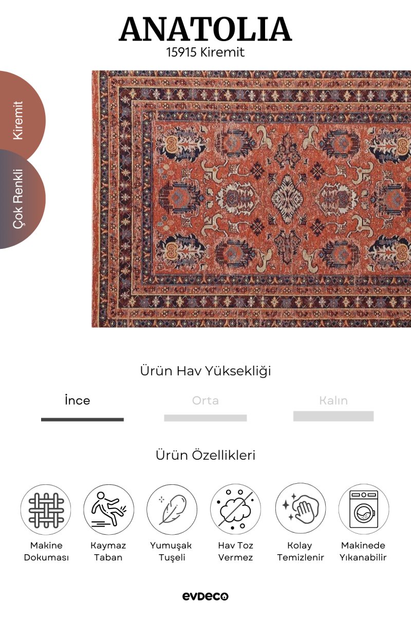 Evdeco Anatolia 15915 Kiremit Afgan Halı - Kiremit - Evdeco