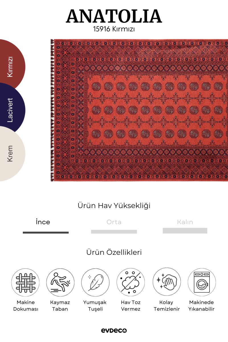 Evdeco Anatolia 15916 Kırmızı Afgan Halı - Kırmızı - Evdeco