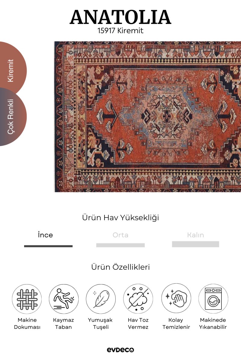 Evdeco Anatolia 15917 Kiremit Afgan Halı - Kiremit - Evdeco