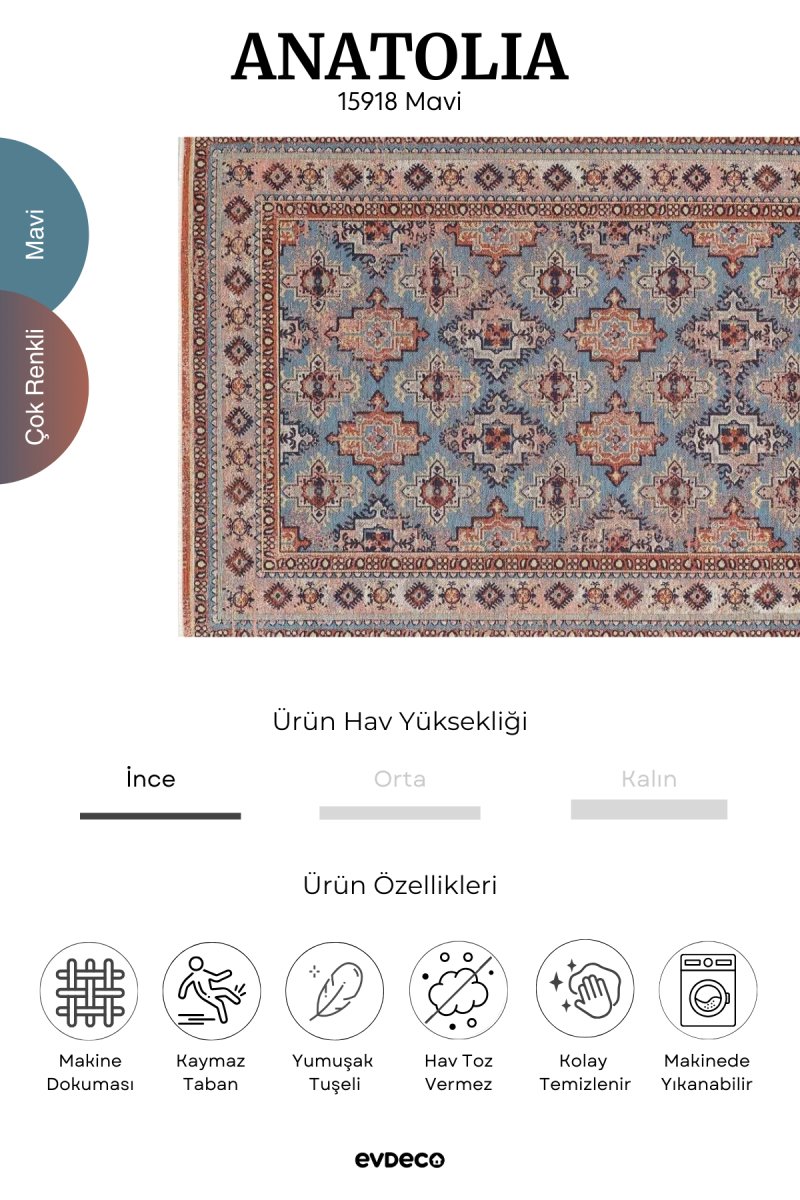 Evdeco Anatolia 15918 Mavi Afgan Halı - Mavi - Evdeco