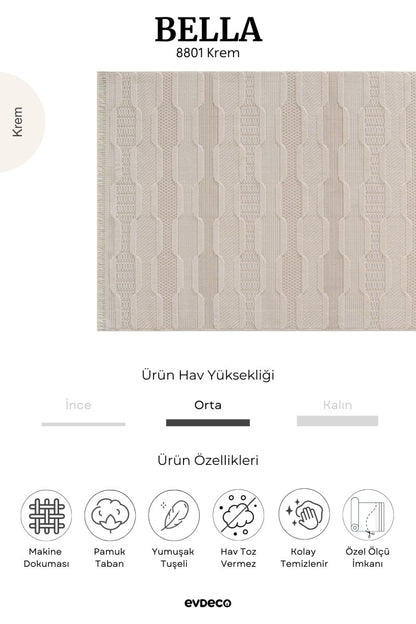 Evdeco Bella 8801 Krem İskandinav Leke Tutmaz Halı - Krem - Evdeco