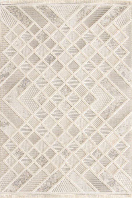 Evdeco Bella 8802 Krem Modern Kesme Salon Halısı - Krem - Evdeco