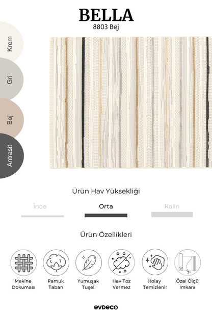 Evdeco Bella 8803 Bej Modern Kesme Salon Halısı - Bej - Evdeco