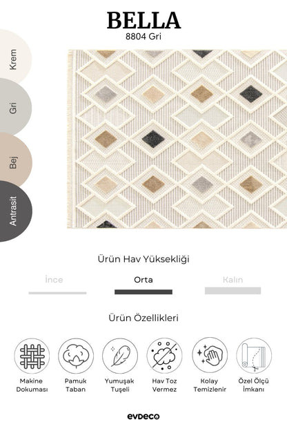 Evdeco Bella 8804 Gri Modern Kesme Salon Halısı - Gri - Evdeco