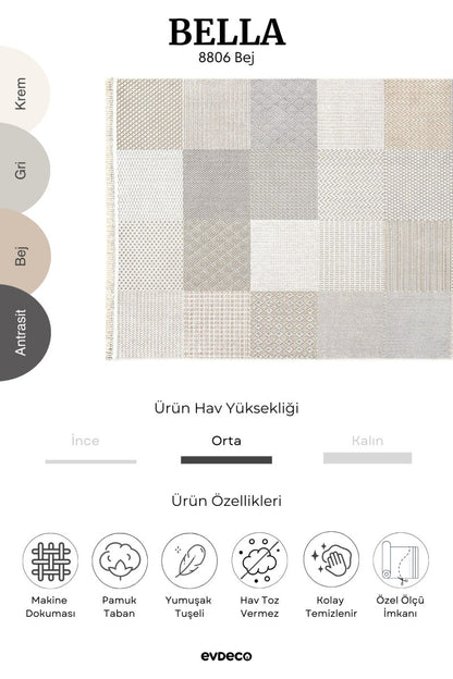 Evdeco Bella 8806 Bej Modern Kesme Salon Halısı - Bej - Evdeco
