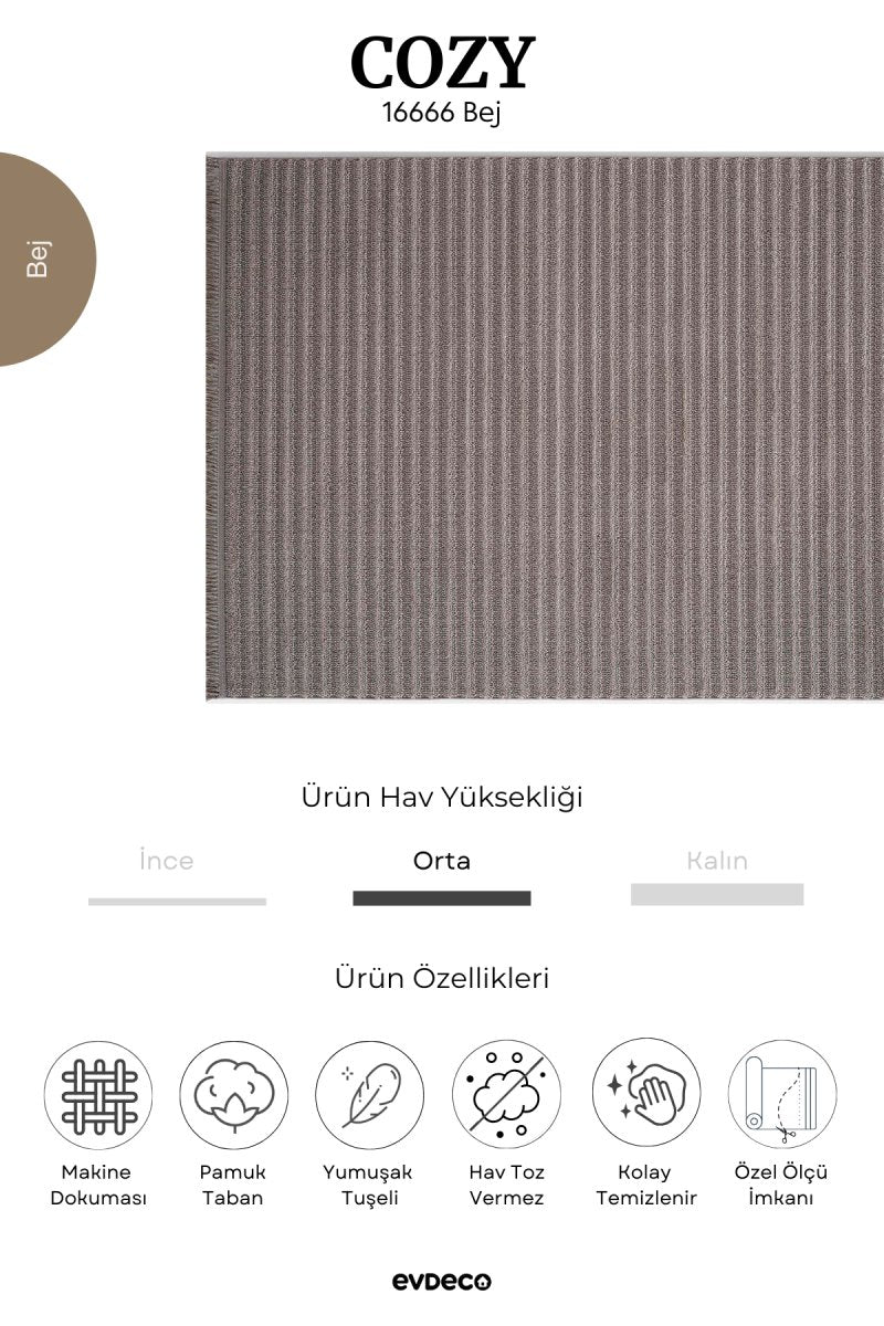 Evdeco Cozy 16666 Bej Halı - Bej - Evdeco