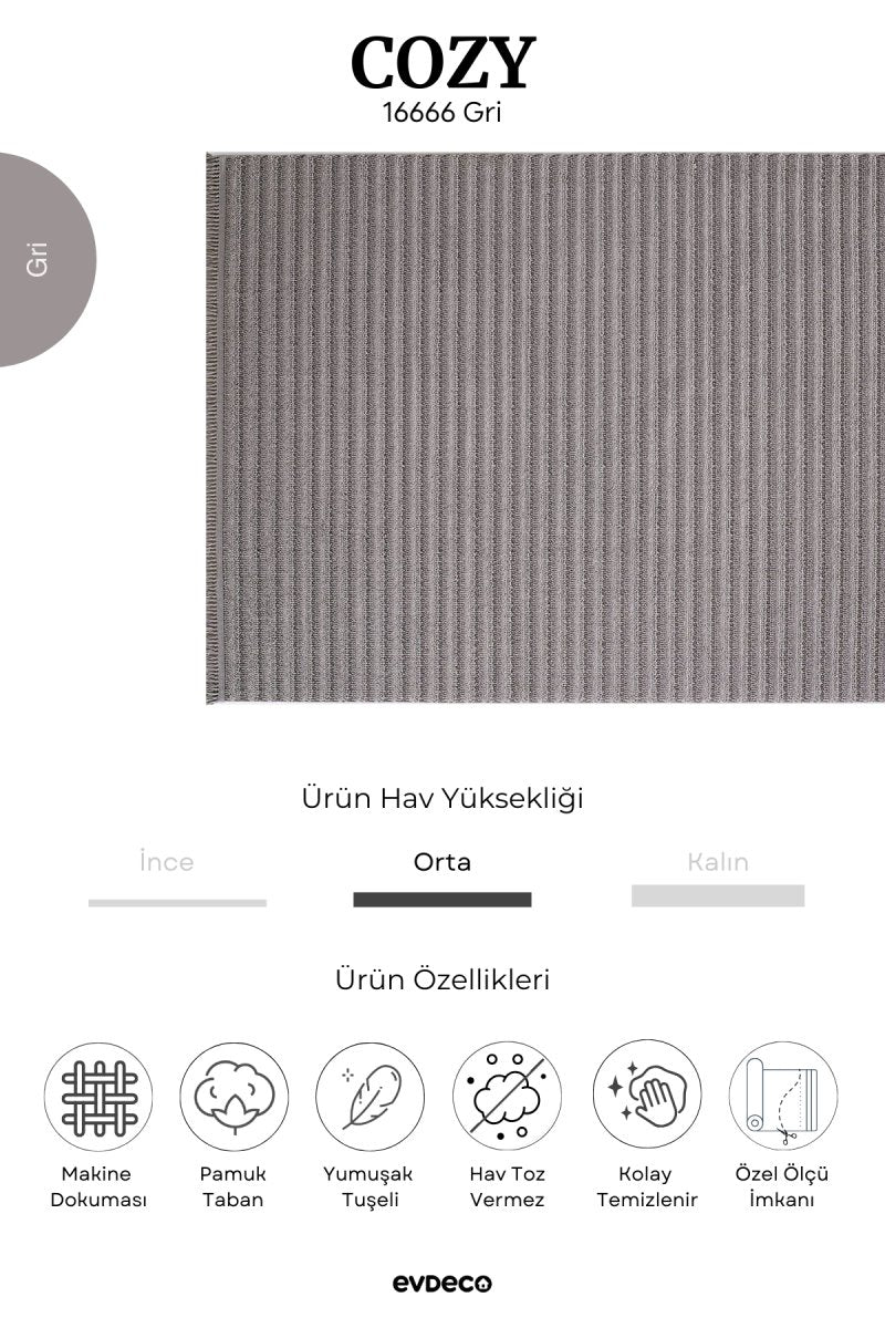 Evdeco Cozy 16666 Gri Halı - Gri - Evdeco