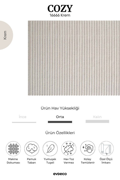 Evdeco Cozy 16666 Krem Halı - Krem - Evdeco