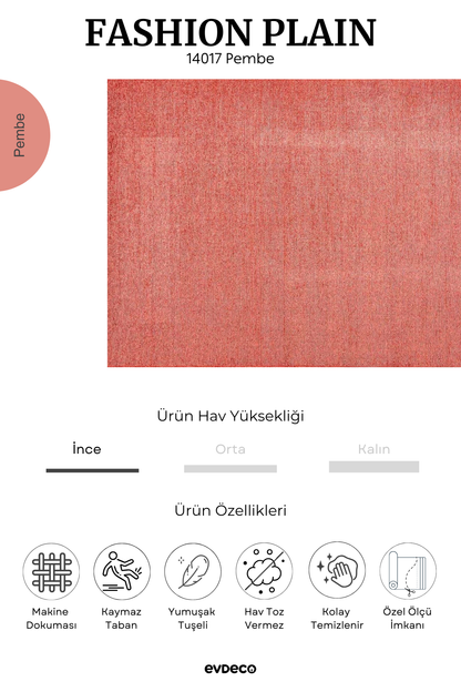 Seka Halı Fashion Plain Pembe Düz Dokuma Şönil Halı