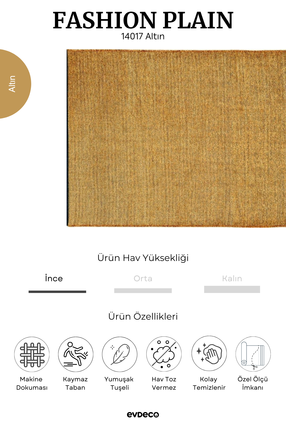 Seka Halı Fashion Plain Gold Düz Dokuma Şönil Halı