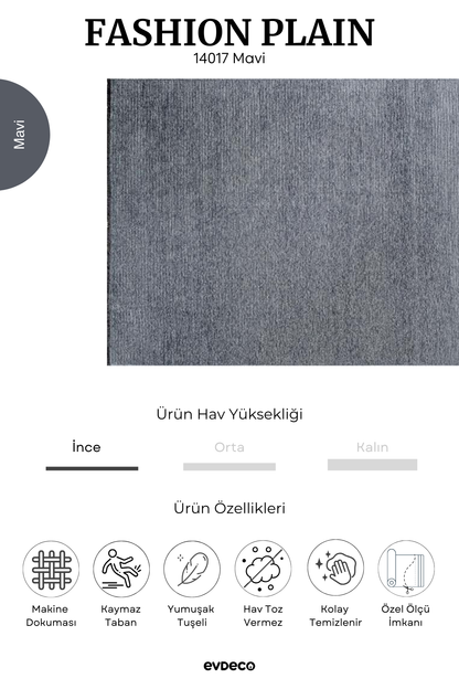 Seka Halı Fashion Plain Mavi Düz Dokuma Şönil Halı