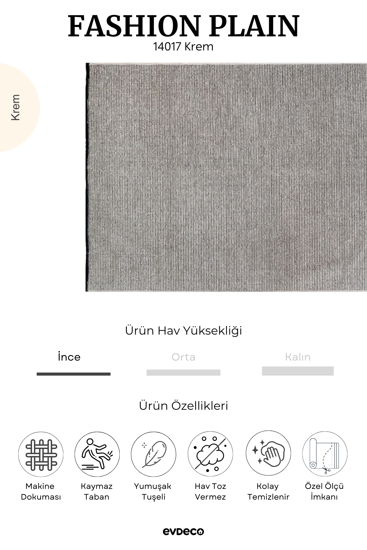 Seka Halı Fashion Plain Açık Krem Düz Dokuma Şönil Halı