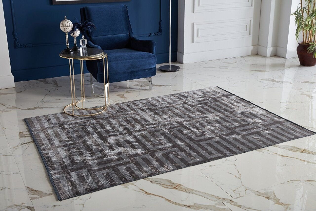 Seka Halı Milano Geometrik Desenli Gri Salon Halısı