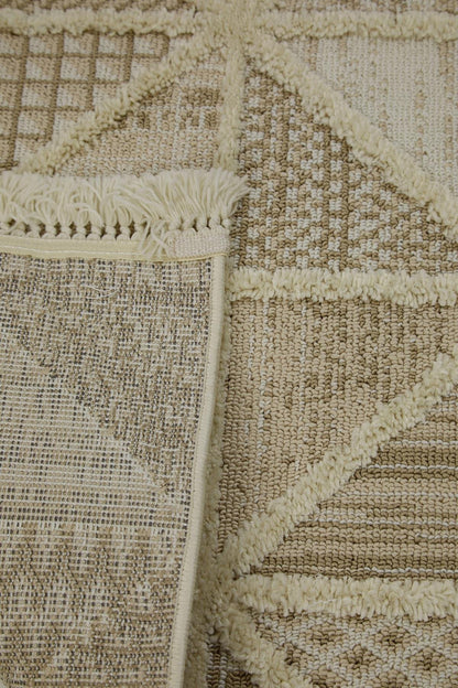 Evdeco Molde 2201 Krem Etnik Desenli Modern Salon Halısı