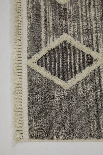 Evdeco Molde 2206 Gri Etnik Desenli Modern Salon Halısı