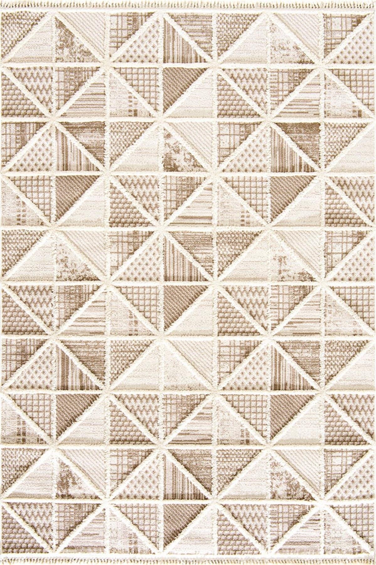 Evdeco Molde 2201 Krem Etnik Desenli Modern Salon Halısı