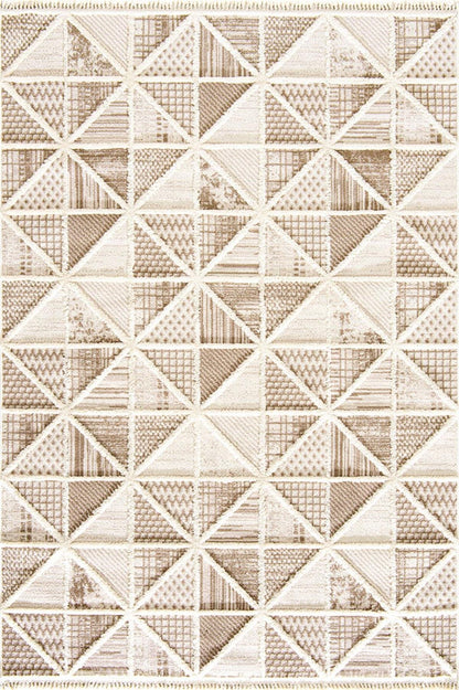 Evdeco Molde 2201 Krem Etnik Desenli Modern Salon Halısı