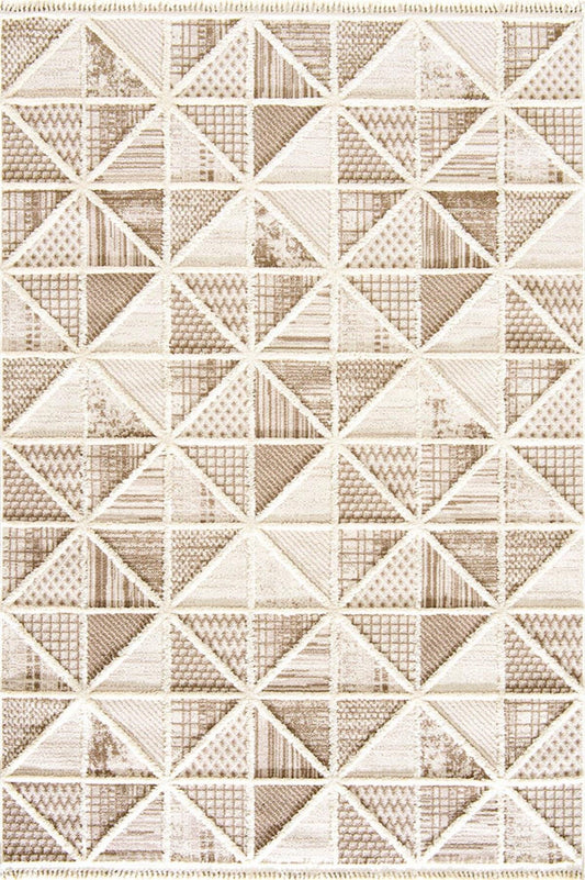 Evdeco Molde 2201 Krem Etnik Desenli Modern Salon Halısı