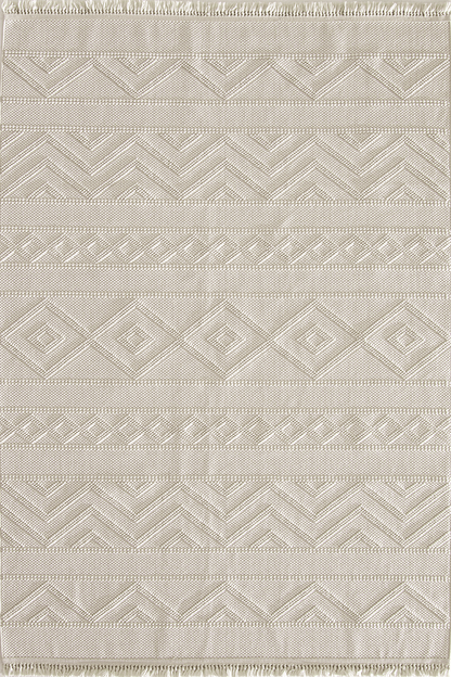 Evdeco Vena 1459 Krem Yumuşak ve Parlak Tuşeli Kesme Halı