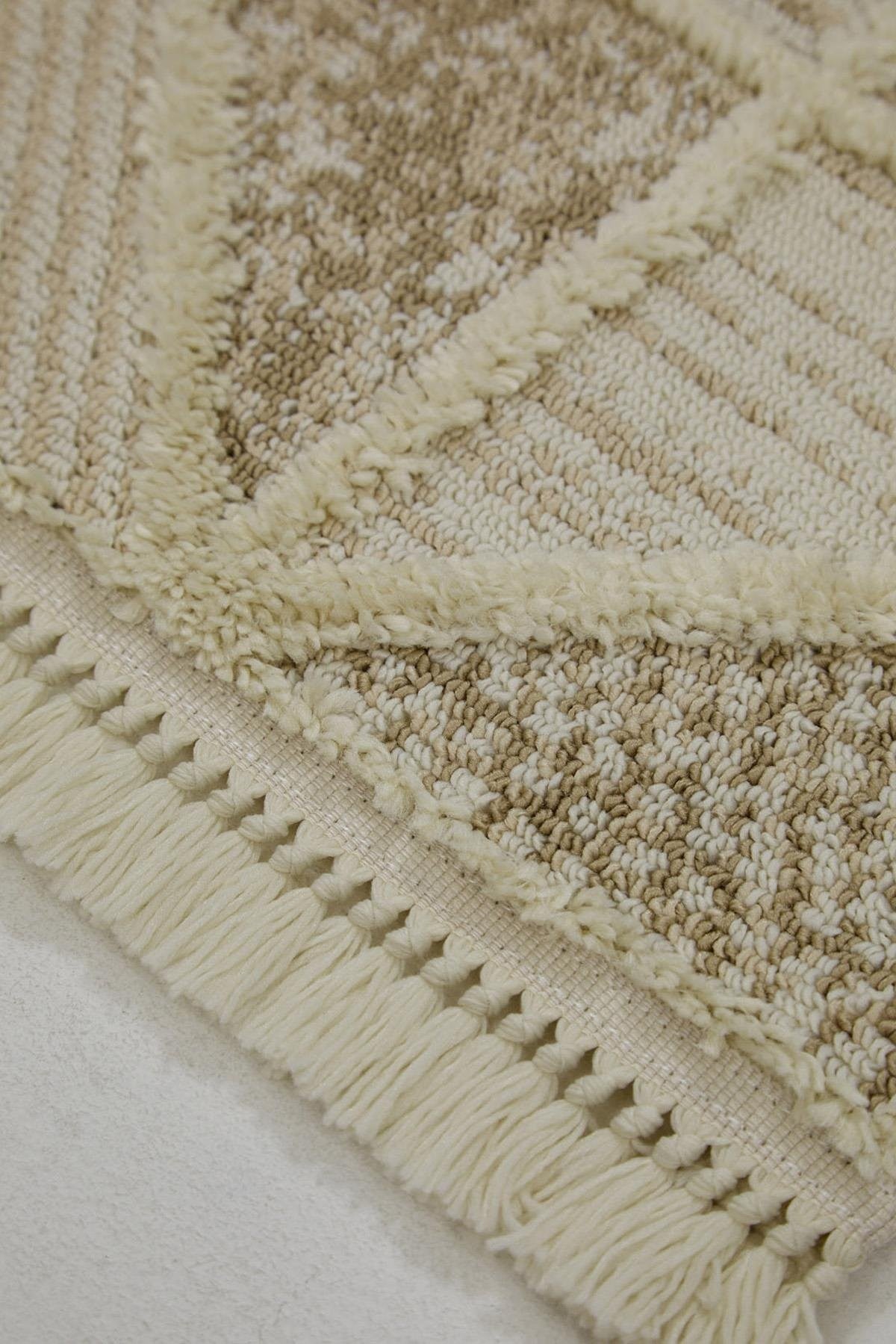 Evdeco Molde 2201 Krem Etnik Desenli Modern Salon Halısı