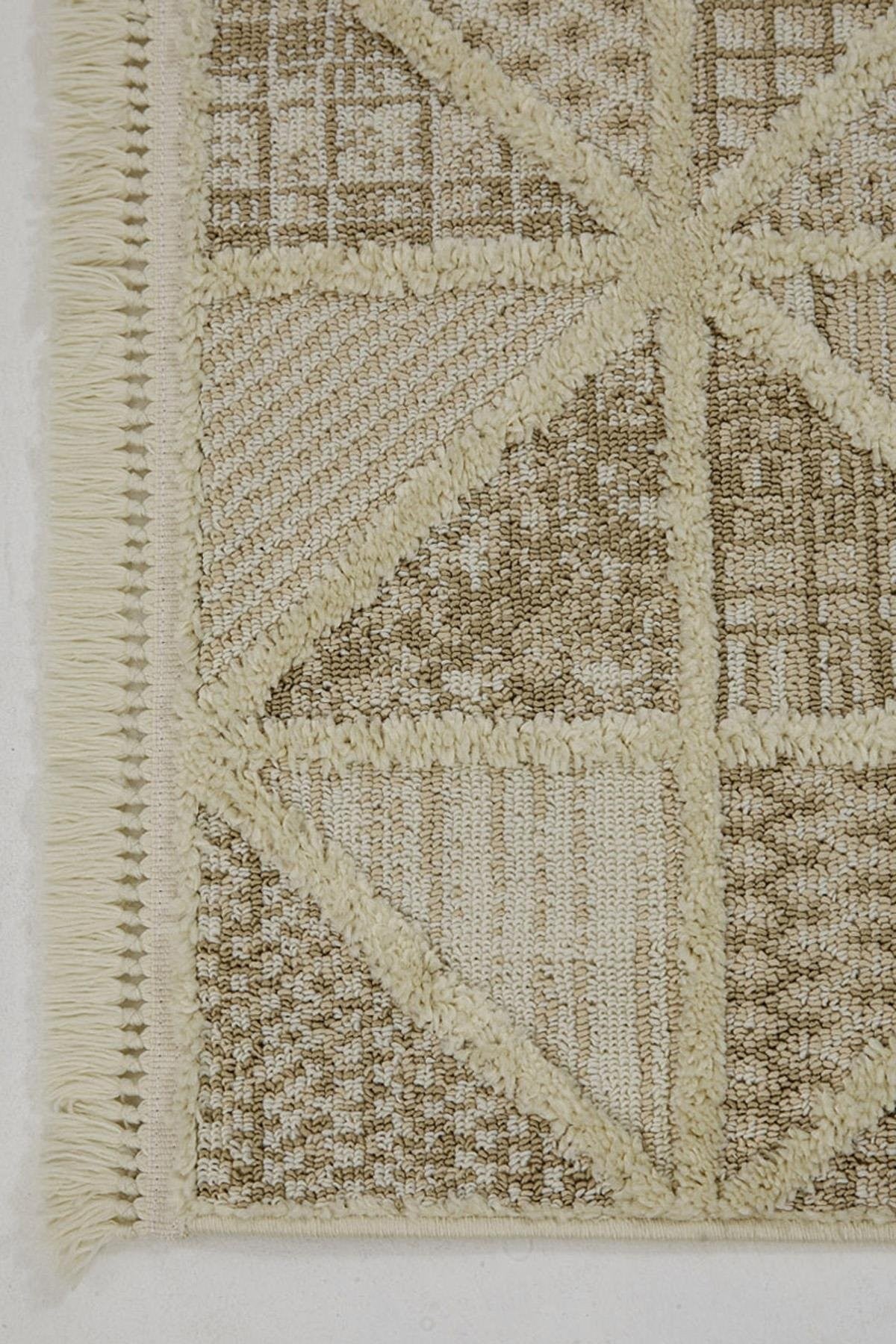 Evdeco Molde 2201 Krem Etnik Desenli Modern Salon Halısı