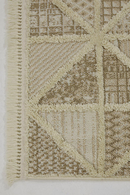 Evdeco Molde 2201 Krem Etnik Desenli Modern Salon Halısı