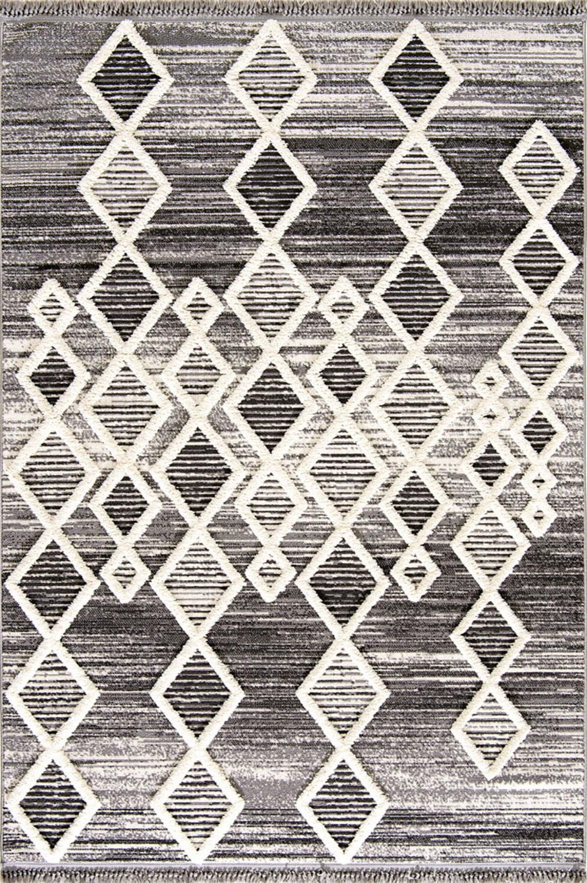 Evdeco Molde 2206 Gri Etnik Desenli Modern Salon Halısı