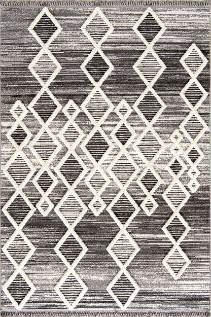 Evdeco Molde 2206 Gri Etnik Desenli Modern Salon Halısı