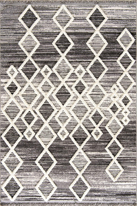 Evdeco Molde 2206 Gri Etnik Desenli Modern Salon Halısı