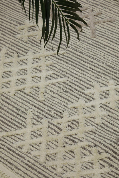 Evdeco Molde 2205 Gri Etnik Desenli Modern Salon Halısı