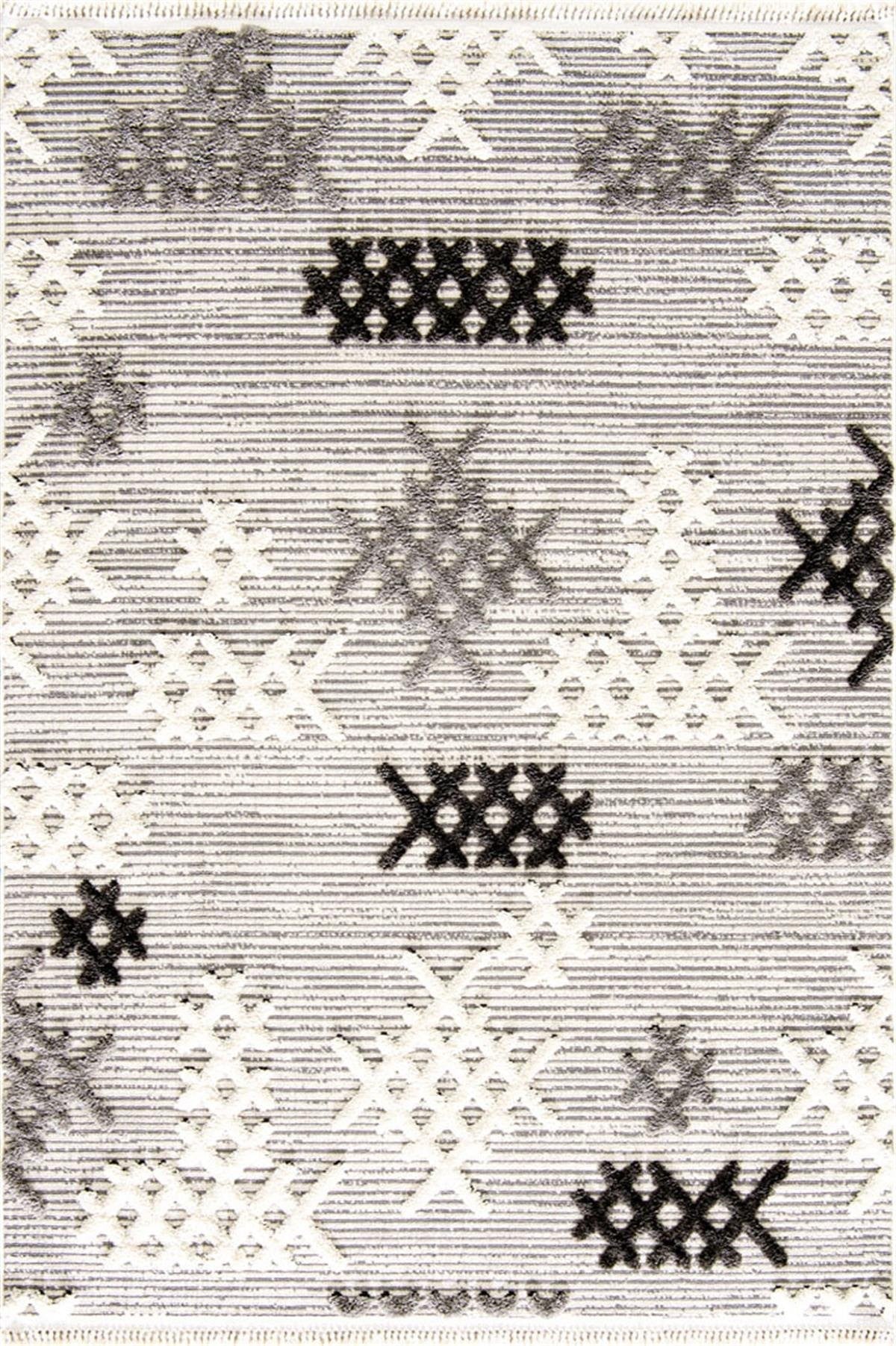 Evdeco Molde 2205 Gri Etnik Desenli Modern Salon Halısı