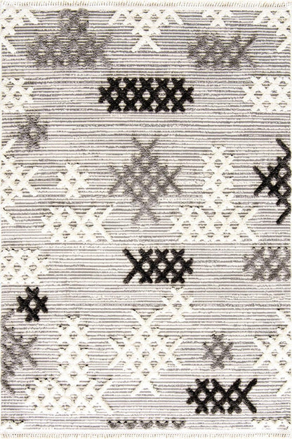 Evdeco Molde 2205 Gri Etnik Desenli Modern Salon Halısı