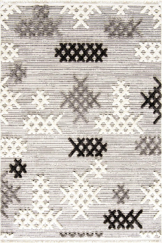 Evdeco Molde 2205 Gri Etnik Desenli Modern Salon Halısı