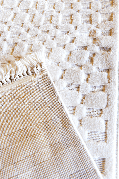 Evdeco Pera 7802 Krem Yumuşak Dokulu Modern Salon Halısı