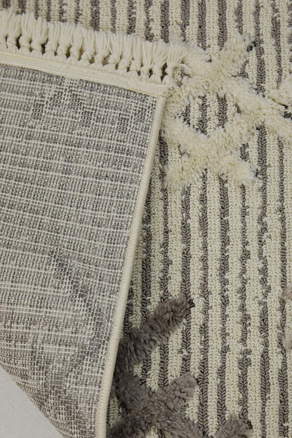 Evdeco Molde 2205 Gri Etnik Desenli Modern Salon Halısı