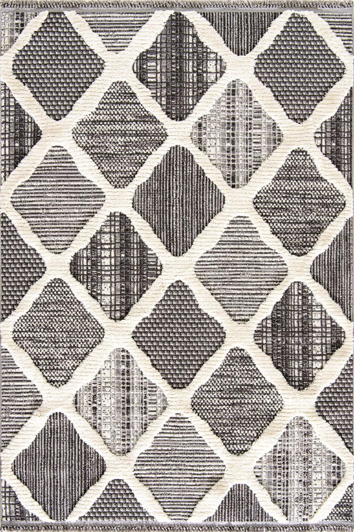 Evdeco Molde 2202 Gri Etnik Desenli Modern Salon Halısı